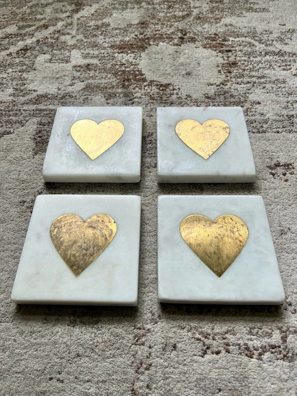 Anthropologie Marble Heart Coasters, Set of 4
